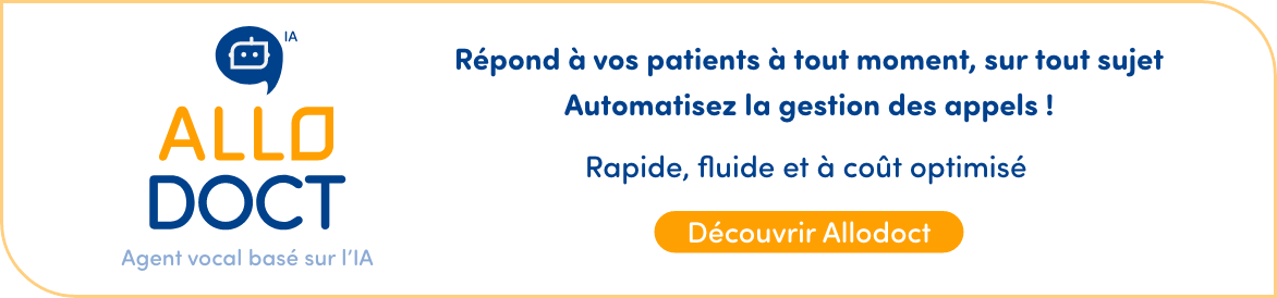 Bannière présentant la solution d'agent conversationnel IA Allodoct avec lien vers le site web : https://www.logicsante.com/accueil/allodoct/
